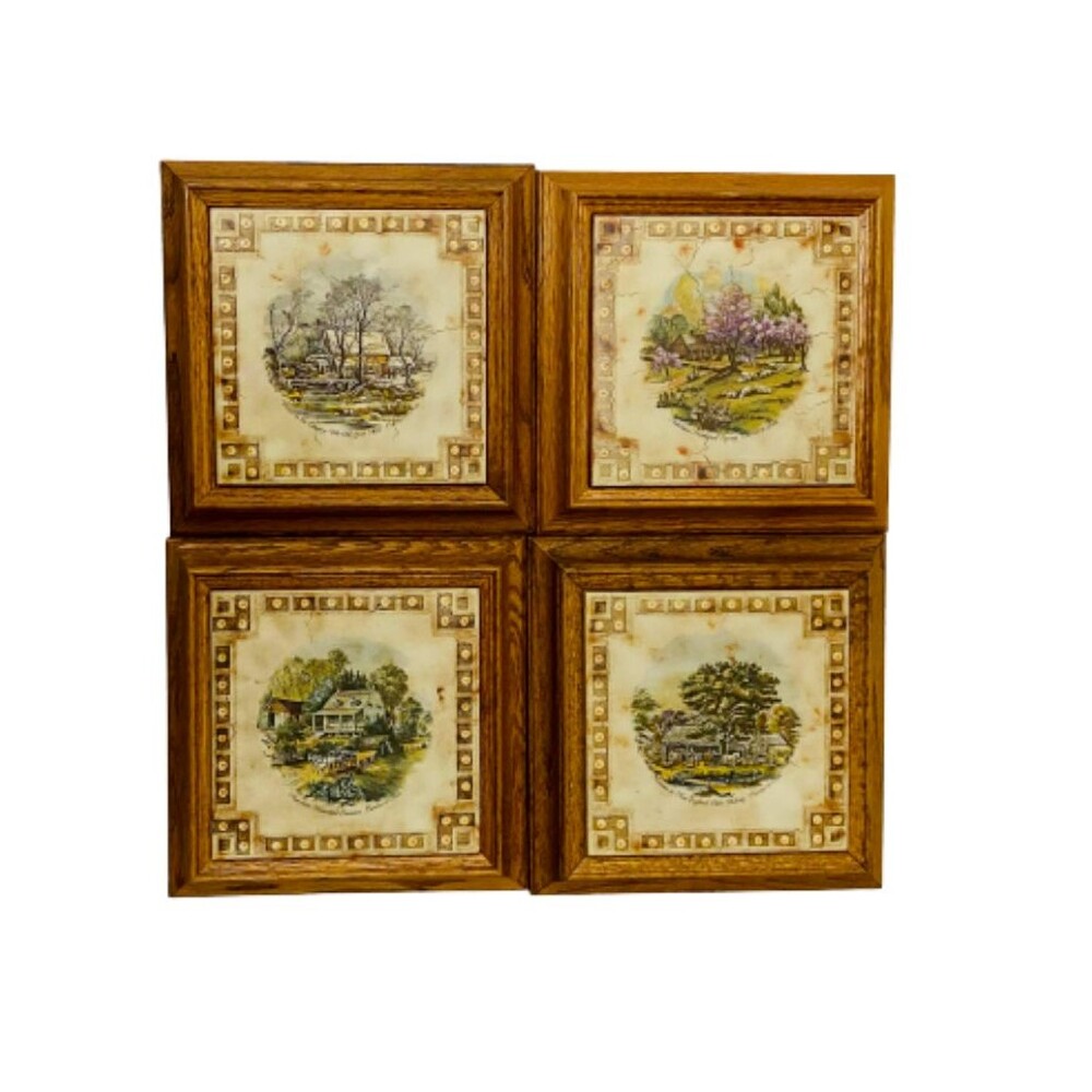 Hand Crafted Decorative Ceramic Wood Tiles 4 Season Winter,Spring,Summer,Fall Se